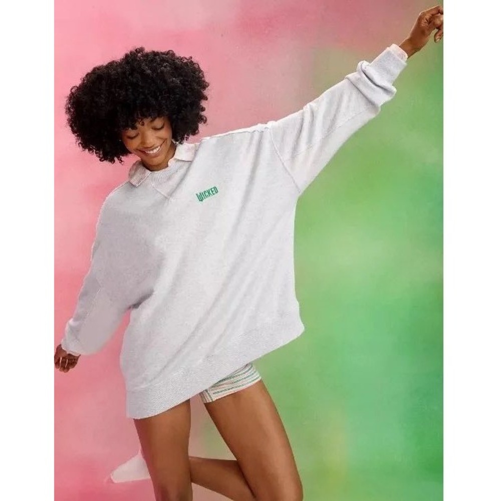 Aerie Wicked Big Chill Crew‎ Sweatshirt Women Medium Gray Broadway Athleisure